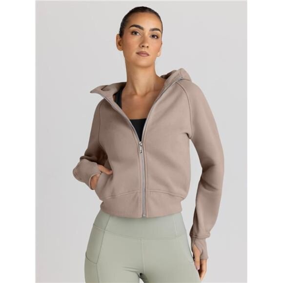 Women's Zip-Up Cropped Hoodie – Fleece Sweatshirt, Casual Hooded - Picture 2 of 7